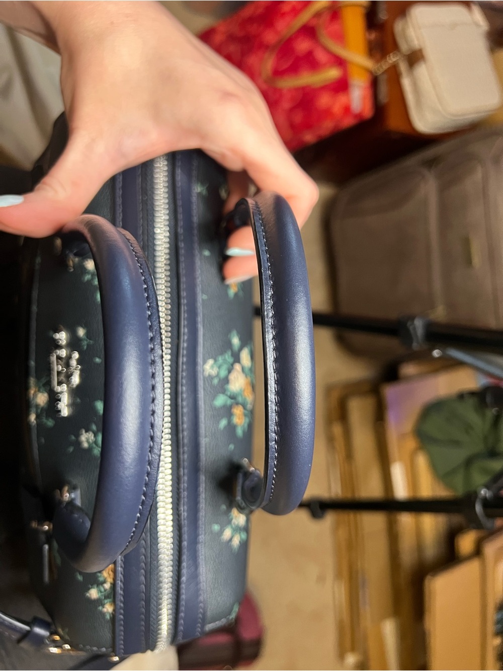 Coach Rowan Satchel Med w Rose Bouquet Print in Midnight Multi (Retail $350) - Picture 6 of 9